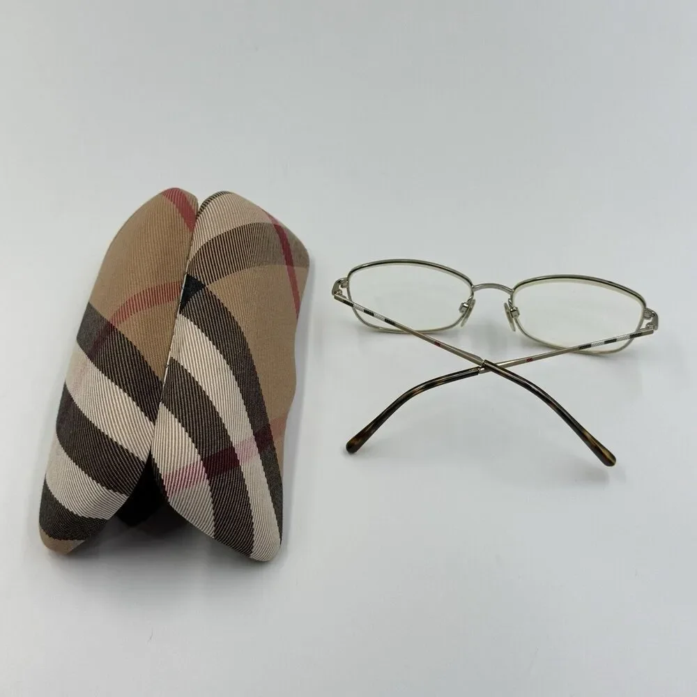 BURBERRY Eyeglasses B 1256 1145 135 Gunmetal Frames w/plaid design temples